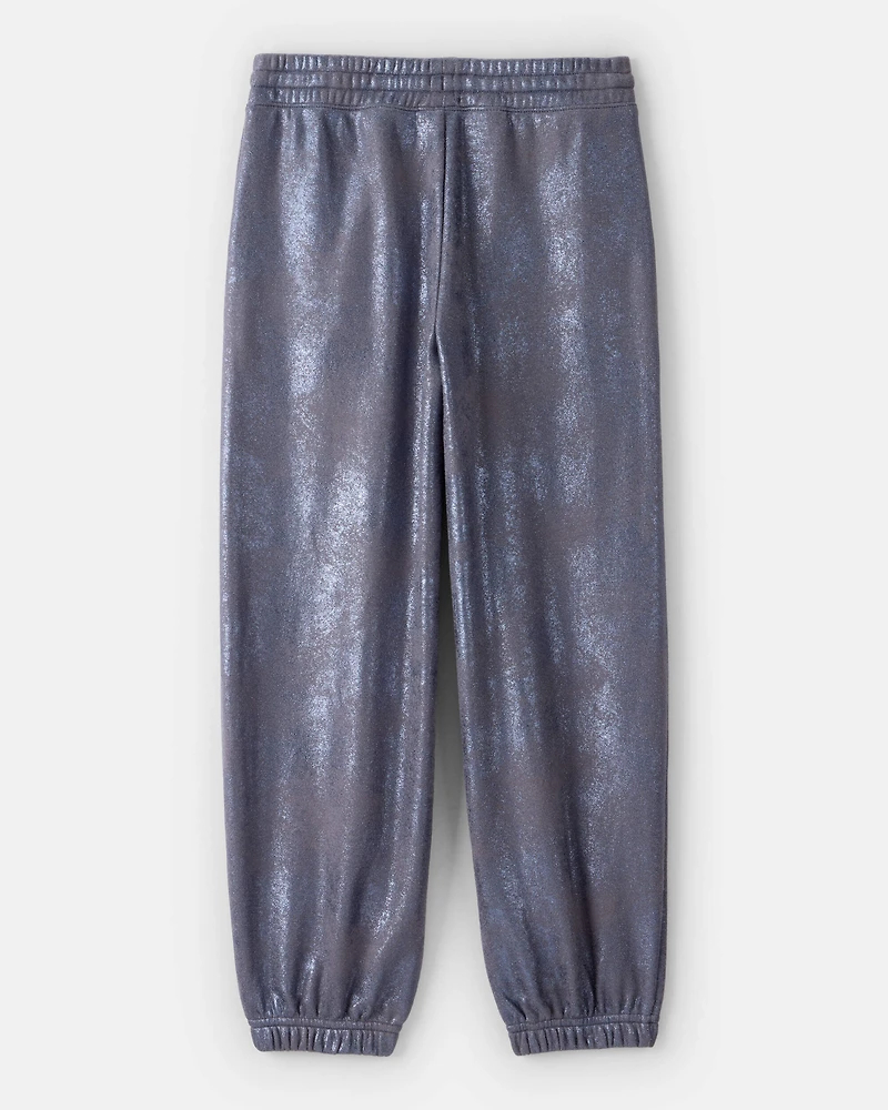 Girls DayDream Fleece Metallic Knit Drawstring Joggers - Grey