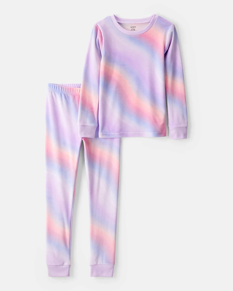 Girls DreamPlush Long-Sleeve Snug Fit 2-Piece Pajamas - Purple/Ombre