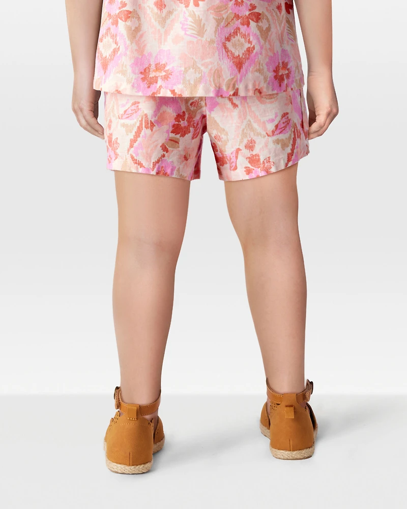 Toddler Floral Print Drawstring Shorts - Pink