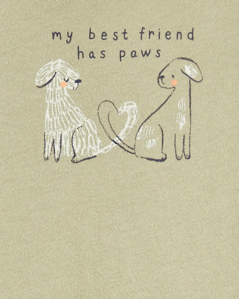 Baby Dog Best Friend Short-Sleeve Bodysuit - Olive