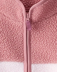 Toddler Girl Color Block Microfleece Zip-Up Jacket - Pink