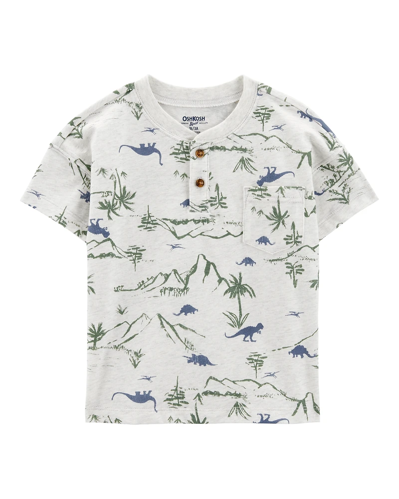 Baby Henley Dinosaur Print Shirt - Grey