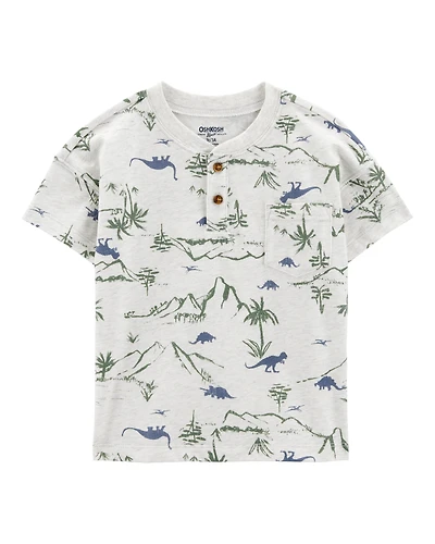 Baby Henley Dinosaur Print Shirt - Grey