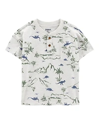 Baby Henley Dinosaur Print Shirt - Grey