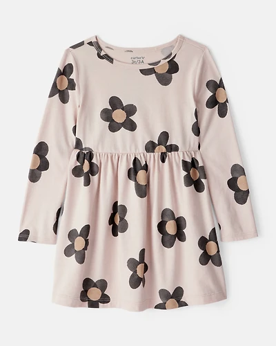 Toddler Girl Floral Print Long-Sleeve Dress - Ivory