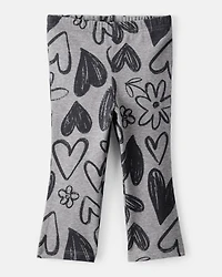 Baby Girl Heart Pull-On Flare Stretch Rib Leggings - Grey