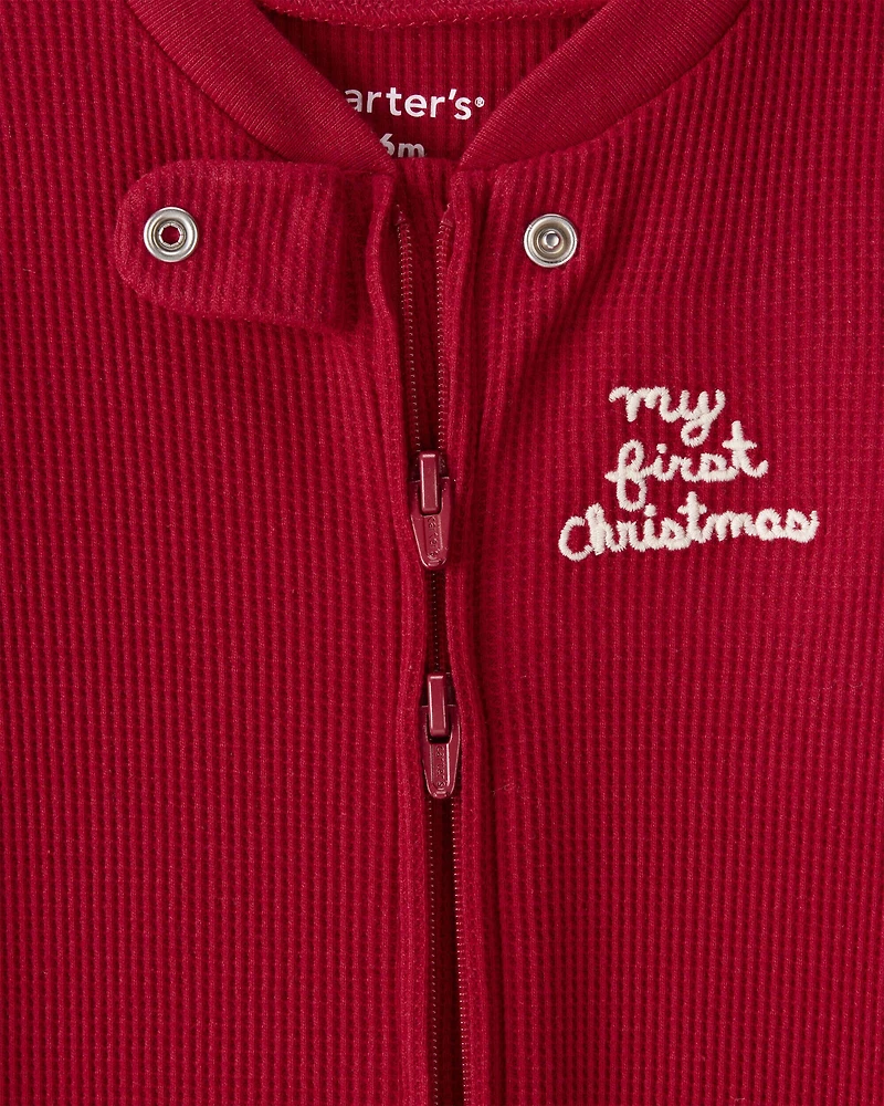 Baby My First Christmas Holiday Red Cotton Sleep & Play Pajamas - Red