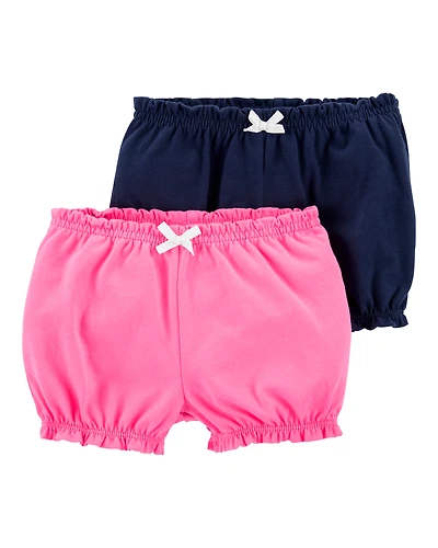 Baby Girl 2-Pack Bubble Shorts - Pink/Navy
