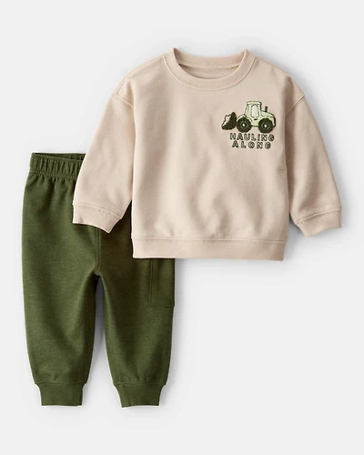 Baby Boy 2-Piece Construction Pullover & Pant Set - Green/Tan