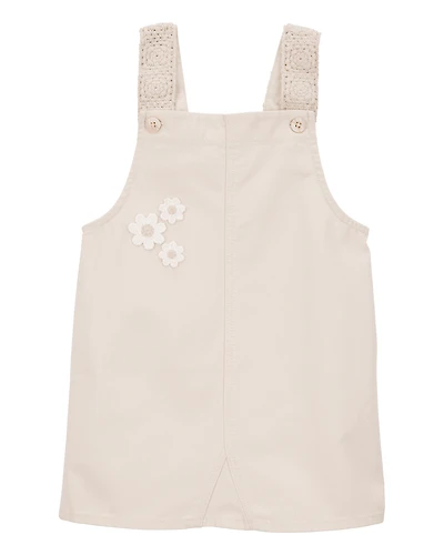 Toddler Twill Floral Embroidered Shortalls - Ivory