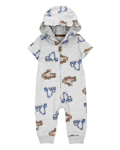 Baby Boy Construction Hooded Jumpsuit - Grey