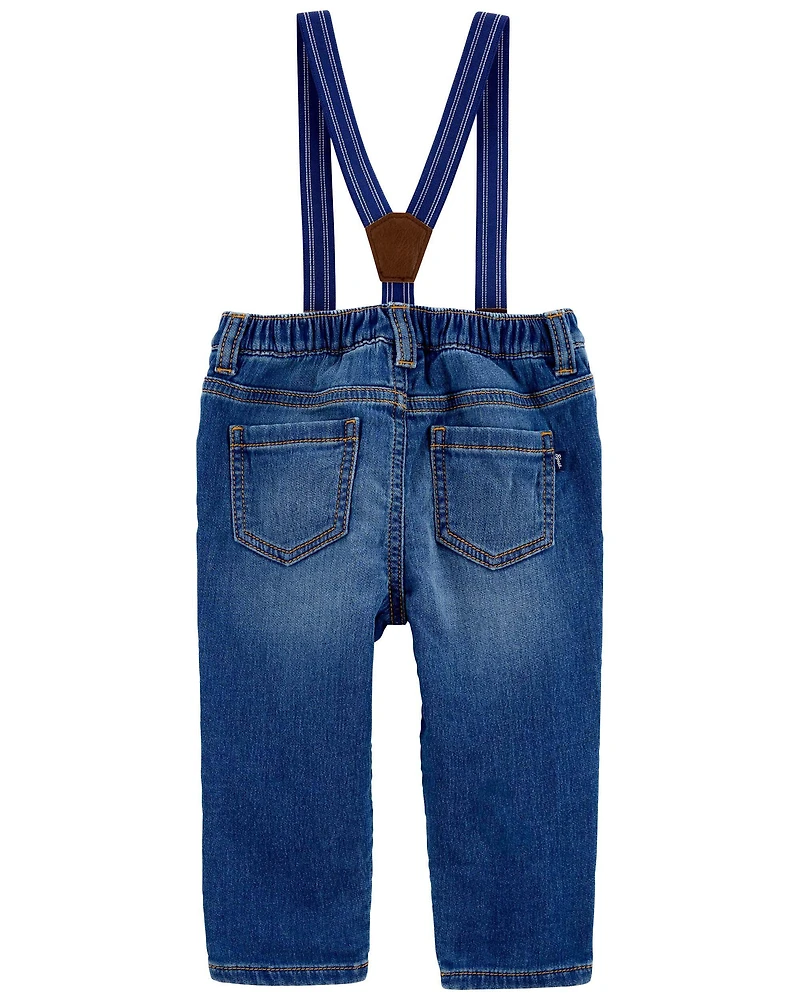 Baby Knit-Denim Suspender Pants