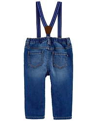 Baby Knit-Denim Suspender Pants