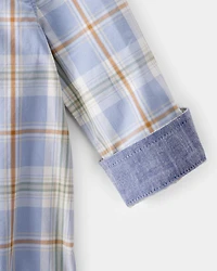 Baby Boy Poplin Plaid Button-Front Long-Sleeve Bodysuit