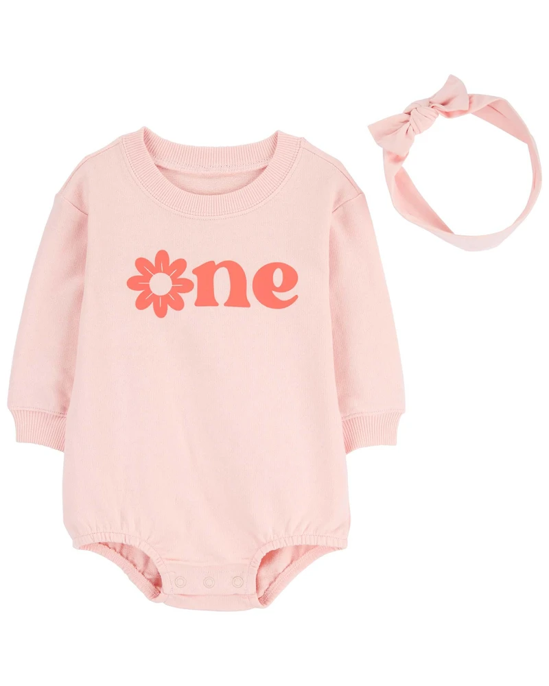 Baby Girl 2-Piece Birthday Bubble & Headwrap Set - Pink