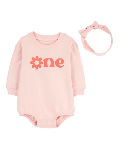 Baby Girl 2-Piece Birthday Bubble & Headwrap Set - Pink