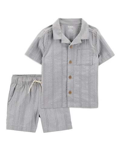 Baby 2-Piece Seersucker Button-Down Shirt & Drawstring Shorts Set - Grey