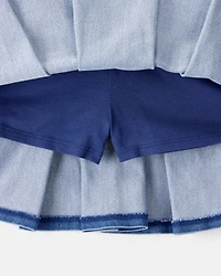 Kid Pull-On Pleated Denim Skort - 70s Blue Wash