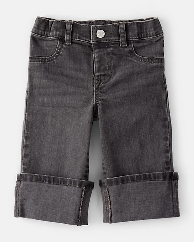 Baby Girl Denim Wide-Leg Cuff Jeans - Grey