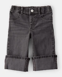 Baby Girl Denim Wide-Leg Cuff Jeans - Grey