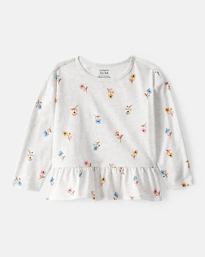 Toddler Girl Floral Long-Sleeve Peplum Top - Grey