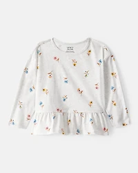 Toddler Girl Floral Long-Sleeve Peplum Top - Grey