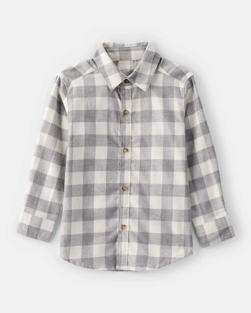 Toddler Boy Plaid Cotton Long-Sleeve Button-Down Shirt - Grey