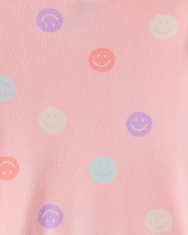 Toddler Girl Smiley Face Print DreamPlush Long-Sleeve Snug Fit 2-Piece Pajamas - Pink