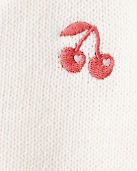 Baby Girl Cherry Cotton Long-Sleeve Sweater - White