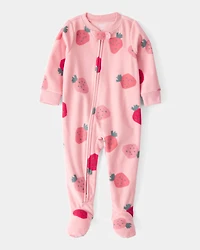 Toddler 1-Piece Strawberry Fleece Footie Pajamas - Pink