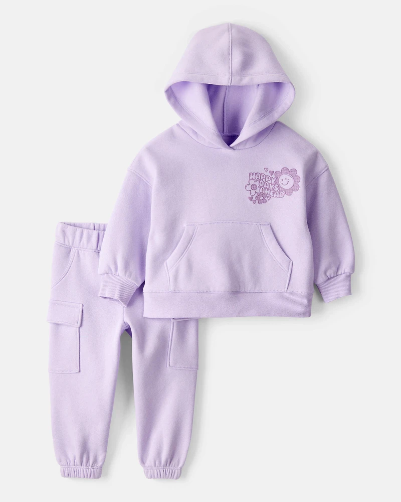 Baby Girl 2-Piece DayDream Fleece Flower Graphic Long-Sleeve Hoodie & Pant Set - Purple