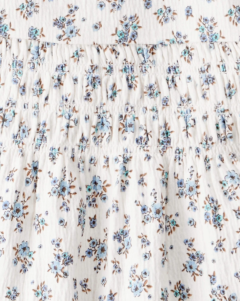 Toddler Girl 2-Piece Organic Cotton Crinkled Knit Set in BlueMist Bloom Print