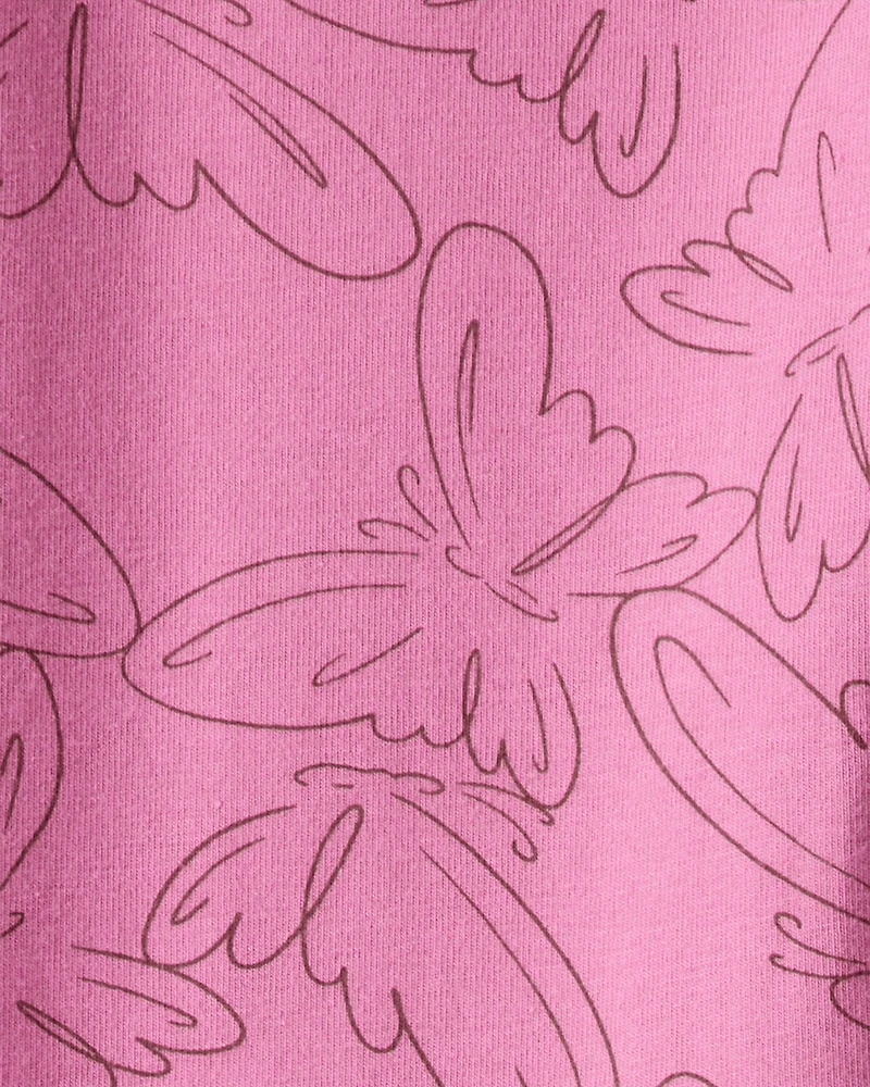 Girls Butterfly Print Cotton Pull-On Stretch Leggings - Pink