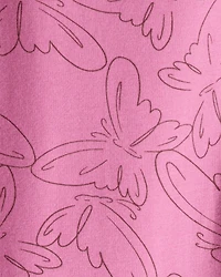 Girls Butterfly Print Cotton Pull-On Stretch Leggings - Pink