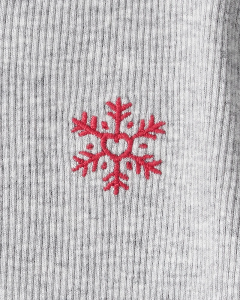 Baby Girl Snowflake Mock Neck Rib Top - Grey