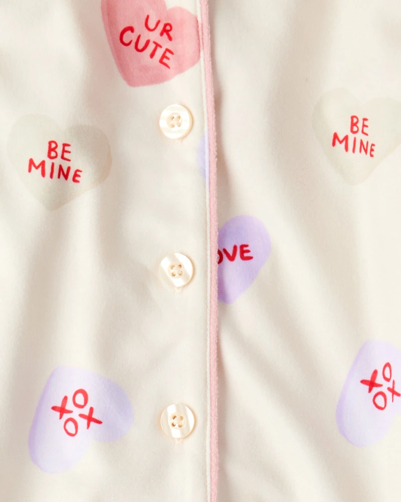 Toddler Girl Candy Hearts Fleece Loose Fit 2-Piece Pajamas - Ivory