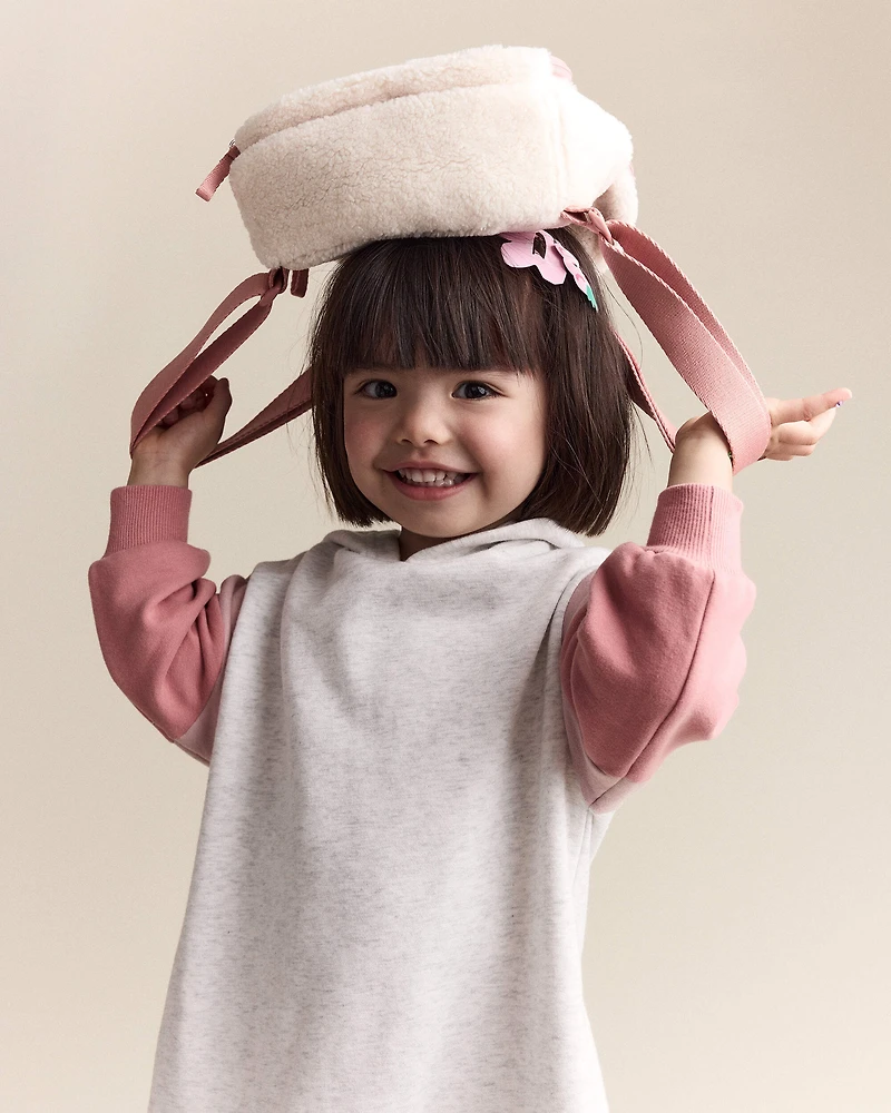 Toddler Heart Sherpa Backpack - Cream/Pink