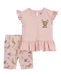 Toddler 2-Piece Bambi Flutter-Sleeve & Bike Short Set - Pink
