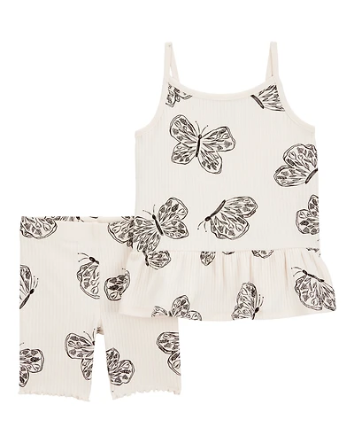 Baby 2-Piece Butterfly Tank & Bike Short Set - Ivory