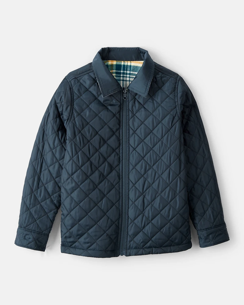 Boys Plaid Long-Sleeve Fashion Jacket - Green