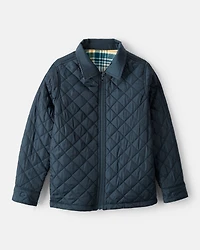 Boys Plaid Long-Sleeve Fashion Jacket - Green