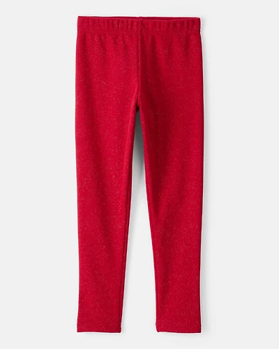 Girls Shimmer Cotton Pull-On Stretch Leggings - Red