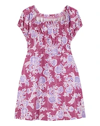 Toddler Smocked Floral Print Dress - Pink