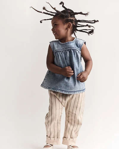 Toddler Girl Sleeveless Denim Top in Avenue Wash - Blue