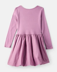 Girls Long Sleeve Cotton Bubble Dress - Purple