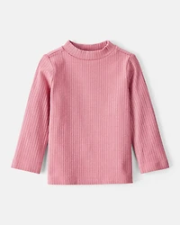 Baby Girl Shimmer Rib Mock Neck Top - Pink