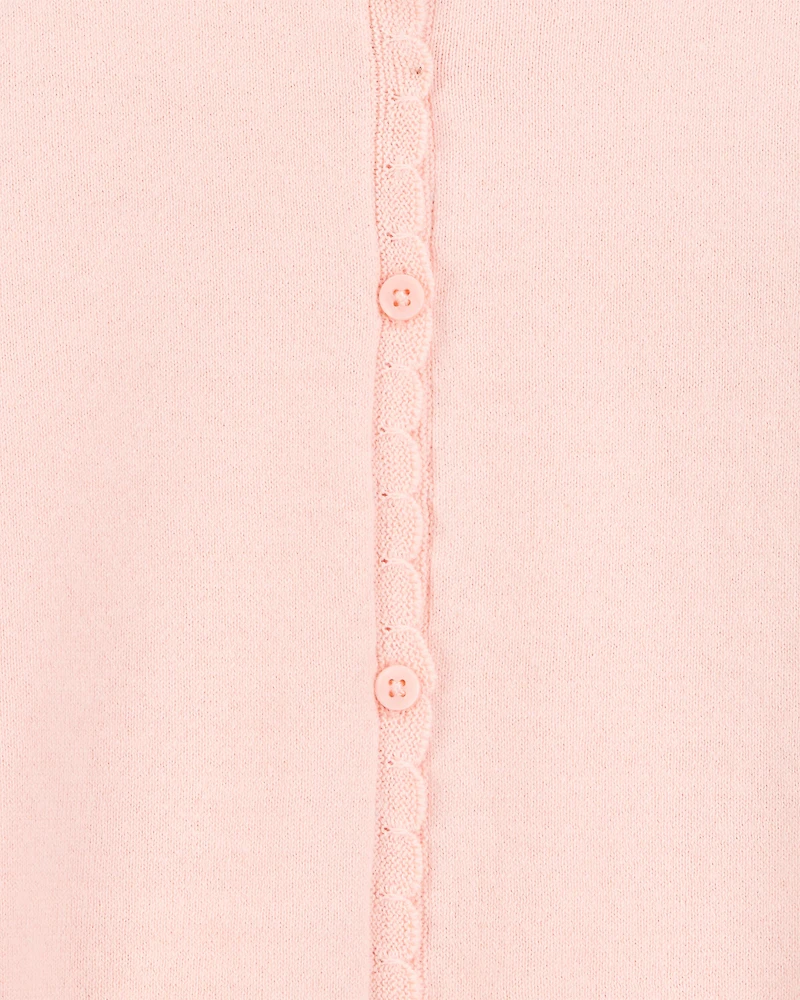 Kid Scalloped Trim Cardigan Sweater - Pink