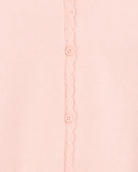 Kid Scalloped Trim Cardigan Sweater - Pink