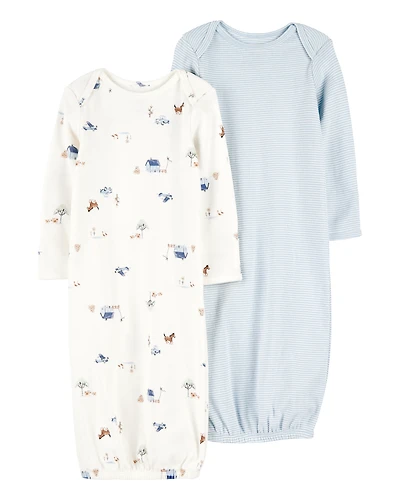 Baby 2-Pack Sleeper Gowns - Blue/White