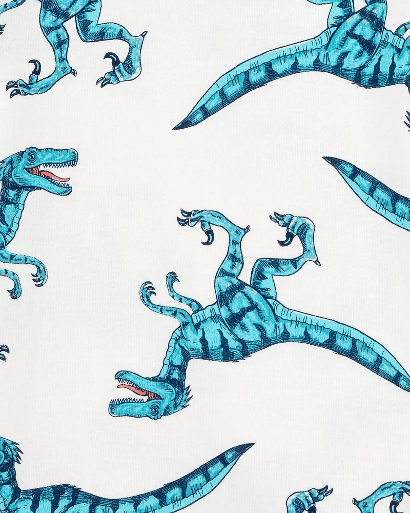 Kid 4-Piece Striped Dinosaur 100% Snug Fit Cotton Pajamas - Turquoise